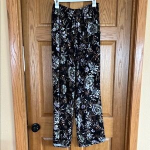 Black Floral Wide Leg Pants